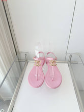 Load image into Gallery viewer, CC- Gold &amp; Pearl 💕🖤💛 Emblem Sandals - Alabaster Box Boutique