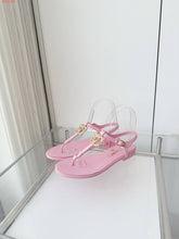 Load image into Gallery viewer, CC- Gold &amp; Pearl 💕🖤💛 Emblem Sandals - Alabaster Box Boutique