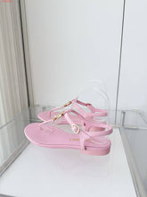 Load image into Gallery viewer, CC- Gold &amp; Pearl 💕🖤💛 Emblem Sandals - Alabaster Box Boutique