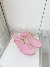 Load image into Gallery viewer, CC- Gold &amp; Pearl 💕🖤💛 Emblem Sandals - Alabaster Box Boutique
