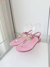 Load image into Gallery viewer, CC- Gold &amp; Pearl 💕🖤💛 Emblem Sandals - Alabaster Box Boutique