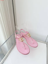 Load image into Gallery viewer, CC- Gold &amp; Pearl 💕🖤💛 Emblem Sandals - Alabaster Box Boutique