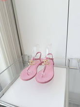 Load image into Gallery viewer, CC- Gold &amp; Pearl 💕🖤💛 Emblem Sandals - Alabaster Box Boutique
