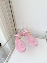 Load image into Gallery viewer, CC- Gold &amp; Pearl 💕🖤💛 Emblem Sandals - Alabaster Box Boutique