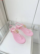 Load image into Gallery viewer, CC- Gold &amp; Pearl 💕🖤💛 Emblem Sandals - Alabaster Box Boutique