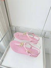 Load image into Gallery viewer, CC- Gold &amp; Pearl 💕🖤💛 Emblem Sandals - Alabaster Box Boutique