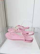 Load image into Gallery viewer, CC- Gold &amp; Pearl 💕🖤💛 Emblem Sandals - Alabaster Box Boutique