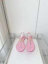 Load image into Gallery viewer, CC- Gold &amp; Pearl 💕🖤💛 Emblem Sandals - Alabaster Box Boutique