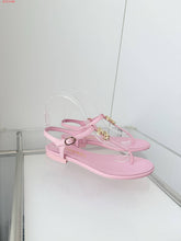Load image into Gallery viewer, CC- Gold &amp; Pearl 💕🖤💛 Emblem Sandals - Alabaster Box Boutique