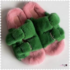 Pretty 💕💚 Plush Mink Home Slides