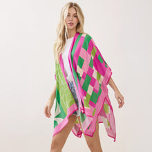 Load image into Gallery viewer, “Pretty Girl Geo 💞💚 Light-Weight" Kimono Poncho - Alabaster Box Boutique