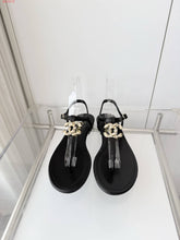 Load image into Gallery viewer, CC- Gold &amp; Pearl 💕🖤💛 Emblem Sandals - Alabaster Box Boutique