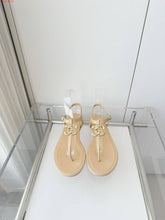 Load image into Gallery viewer, CC- Gold &amp; Pearl 💕🖤💛 Emblem Sandals - Alabaster Box Boutique