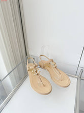 Load image into Gallery viewer, CC- Gold &amp; Pearl 💕🖤💛 Emblem Sandals - Alabaster Box Boutique