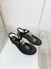Load image into Gallery viewer, CC- Gold &amp; Pearl 💕🖤💛 Emblem Sandals - Alabaster Box Boutique