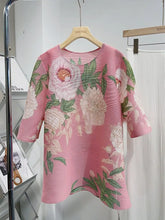 Load image into Gallery viewer, Chinese pleated 2024 spring/summer new  hot selling flower print ancient style design round neck lantern sleeves - Alabaster Box Boutique