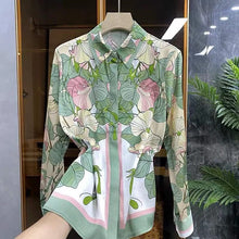 Load image into Gallery viewer, FANIECES 3XL Luxury Print Women Shirt Vintage Button Up Long Sleeve Blouses Office Turn Down Collar Satin Tops Блузки Ру - Alabaster Box Boutique