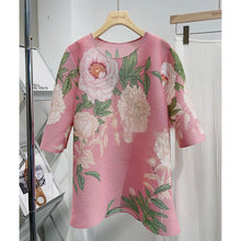 Load image into Gallery viewer, Chinese pleated 2024 spring/summer new  hot selling flower print ancient style design round neck lantern sleeves - Alabaster Box Boutique