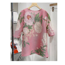 Load image into Gallery viewer, Chinese pleated 2024 spring/summer new  hot selling flower print ancient style design round neck lantern sleeves - Alabaster Box Boutique