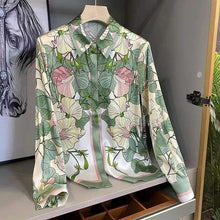 Load image into Gallery viewer, FANIECES 3XL Luxury Print Women Shirt Vintage Button Up Long Sleeve Blouses Office Turn Down Collar Satin Tops Блузки Ру - Alabaster Box Boutique
