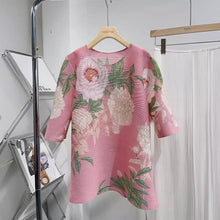 Load image into Gallery viewer, Chinese pleated 2024 spring/summer new  hot selling flower print ancient style design round neck lantern sleeves - Alabaster Box Boutique
