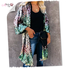 Load image into Gallery viewer, The “Pretty Lit 💕💚✨💫” Sequin Cardigan - Alabaster Box Boutique