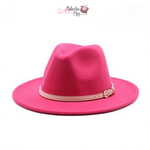 AHEAD Of Them ALL- Fedora Hats 🎩 w/ Pink Leather Belt Buckle - Alabaster Box Boutique