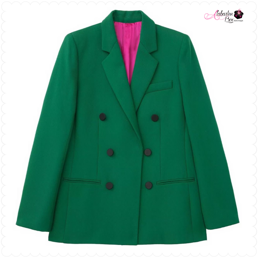 The “UNDERstatement 💕💚” Blazer - Alabaster Box Boutique