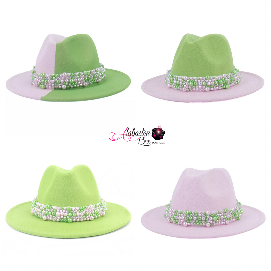 The “PEARLfect Pink & Green 💕💚” Fedoras - Alabaster Box Boutique