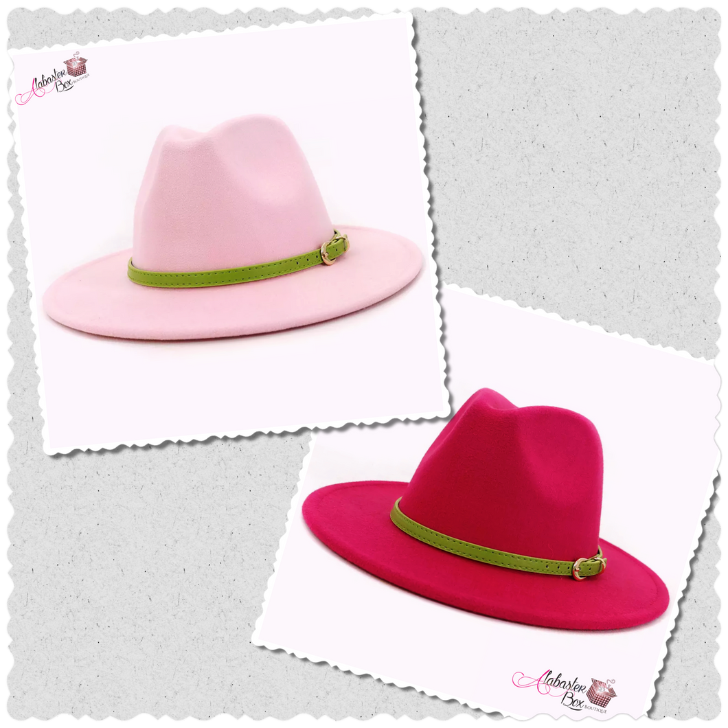 AHEAD Of Them ALL- Pink & Green Hats 💕💚 w/ Green Leather Belt Buckle - Alabaster Box Boutique