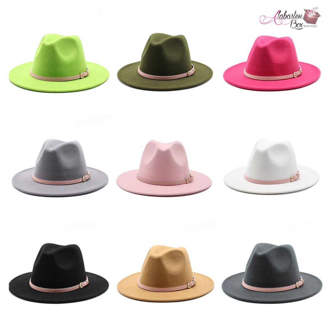 AHEAD Of Them ALL- Fedora Hats 🎩 w/ Pink Leather Belt Buckle - Alabaster Box Boutique